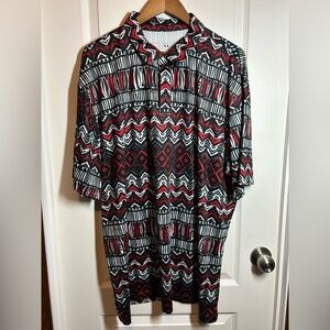 Men’s Cool Dri Polo Shirt - Aztec/Geometric Pattern of Black/red/white- Size XXL